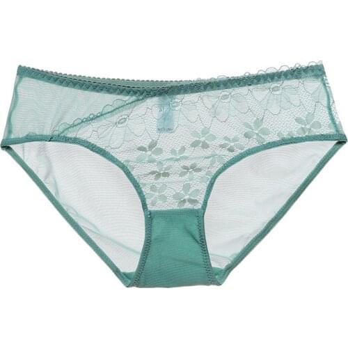 Sexy Silky Low Rise Hip Up Womens Panties Sweet Floral Lace Stitching Female Briefs