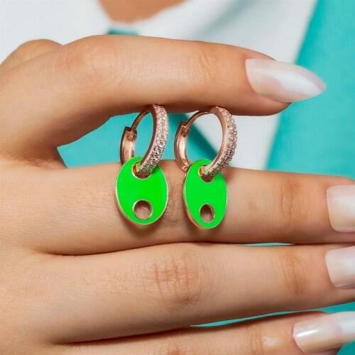 925 K Silver Zircon Stone Rose Green Neon Earrings