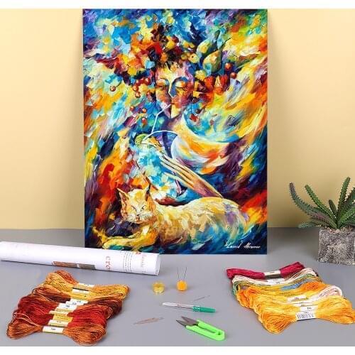 Cat And Strangeness Printed Fabric 11CT Cross Stitch Full Kit Embroidery DMC Threads Hobby Sewing Knitting Craft Promotions