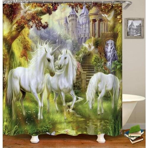 Magic unicorn forest castle waterproof Bathroom Shower curtain