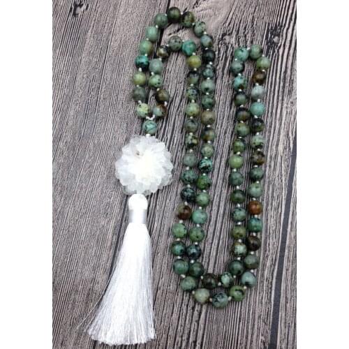 YA2536 Natural Stalactite Druzy Pendant Tassel Stone Beads Knot Handmade Necklace