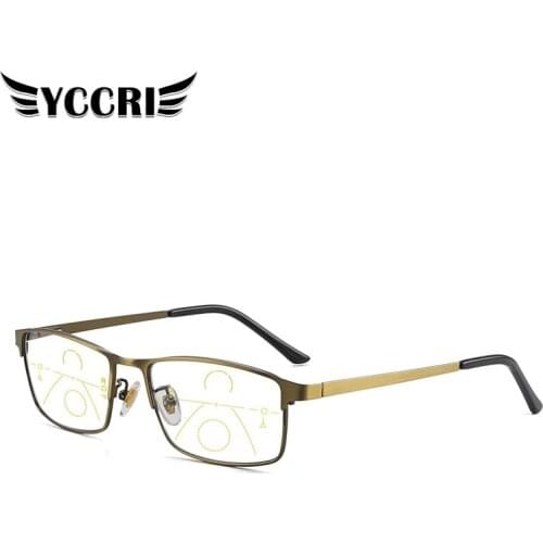 YCCRI New Progressive Multi-focus Women Reading Glasses Anti-blue Light Near Far Male Female Metal Eyeglasses Anti-radiation
