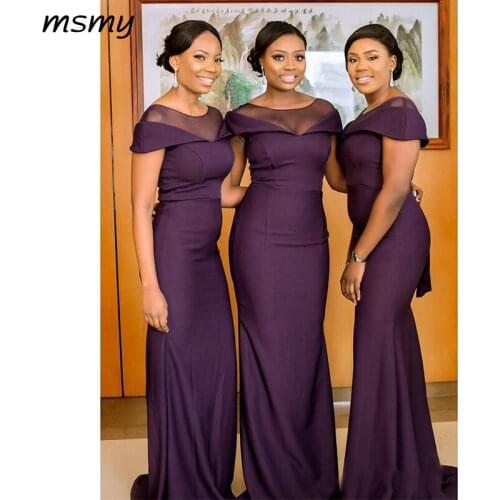 South African Dark Purple Bridesmaids Dresses Summer Boho Garden Wedding Guest Gowns Maid of Honor Plus Size Dress Cheap