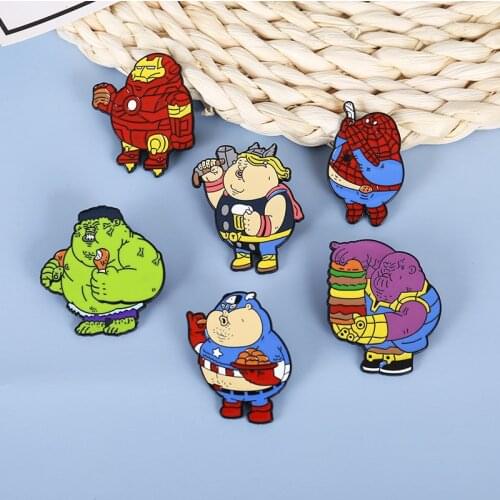 Marvel Avengers Cartoon Brooch Funny Obesity Captain America Iron Man Thor Spider-Man Enamel Badge Pin Collect Gift fou Friend