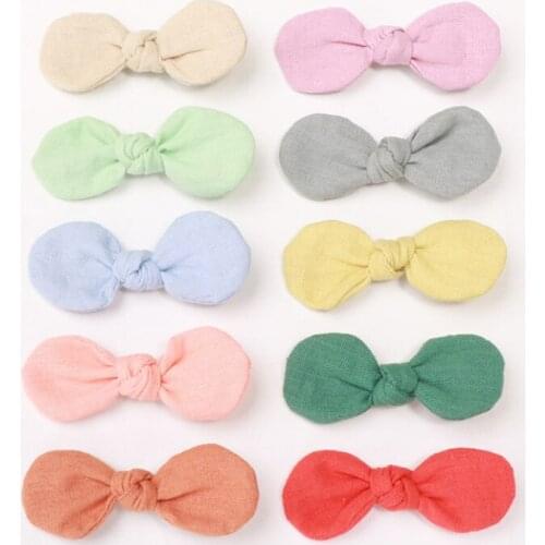 10pcs/lot Cotton Linen Solid Color Bow Hair Clips Barrettes Hairpins Grips Girls Kids Cute Sweet Hair Accessories Headwear