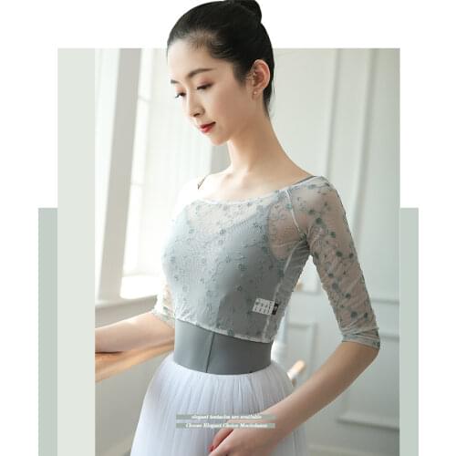Middle Sleeve Girls Ballet Top Square Daily Upper Women Three-step Embroidery Dance Tops Latin Modern Practice Clothes DanceWear