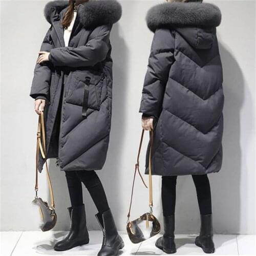 Womens coat large-size cocoon-type cotton-padded jacket mid-length womens large fur collar thicker large-size cotton jacket