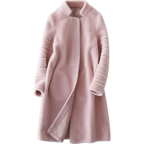 Natural 2020 Wool Fur Coat Female Winter Jacket Women Real Sheep Shearing Fur Coats PU Lining Jackets Overcoat WYQ971 s s