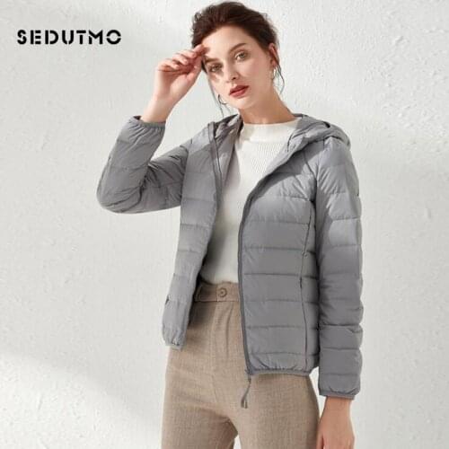 SEDUTMO Winter Plus Size 3XL Down Jacket Womens Ultra Light Hooded Duck Down Coat Autumn Short Thin Slim Puffer Jacket ED1038