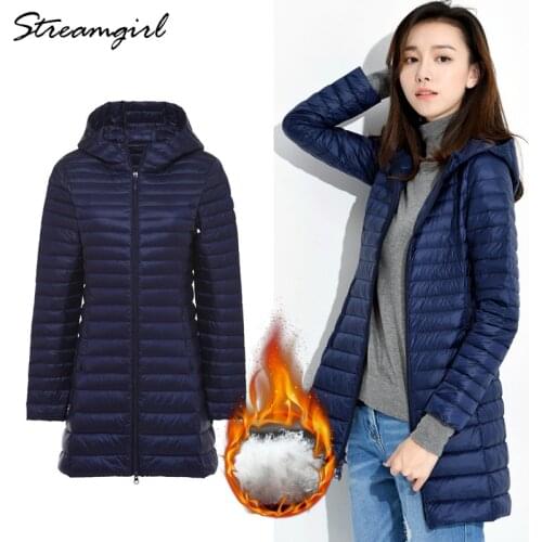 Streamgirl Winter Down Jacket Women Coat Warm Plus Size Ultra Light Long Down Jacket For Women Hooded Winter Warm Coat Plus Size