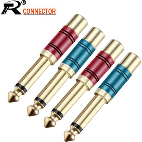 10pcs/lot Gold Plated 6.35mm Mono Male Plug to RCA Female Jack Socket 1/4" Male to RCA Female Connector 5 Pairs Blue & Red