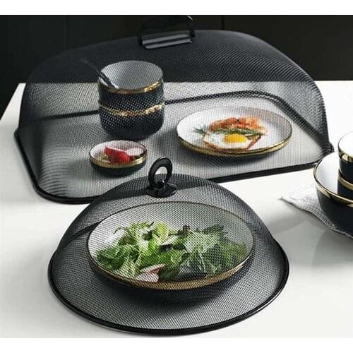 2pcs Protective Food Cover Bamboo Woven Dish Cover Dining Table Cover (Black)