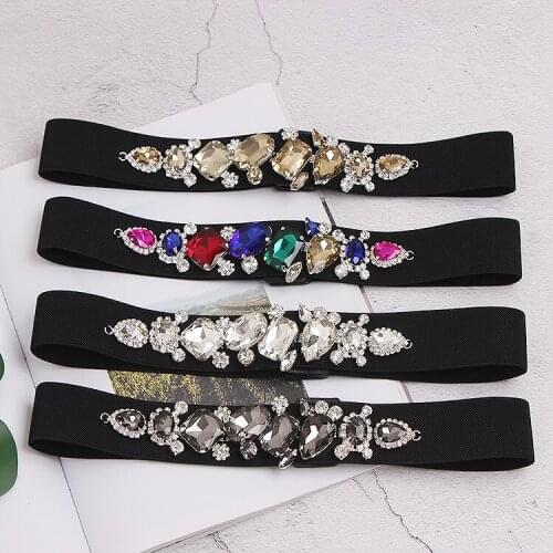 2019 Luxury BIg Flower Crystal Bead Waist Belts Women High Elastic Colorful Rhinestone Waistband Corset Dress Strap Girdle Belts