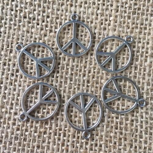 48 Pcs/lot 21x17mm Peace Sign Charms for Jewelry Making Antique Silver Plated Pendant for DIY Necklaces Bracelet Earrings A029