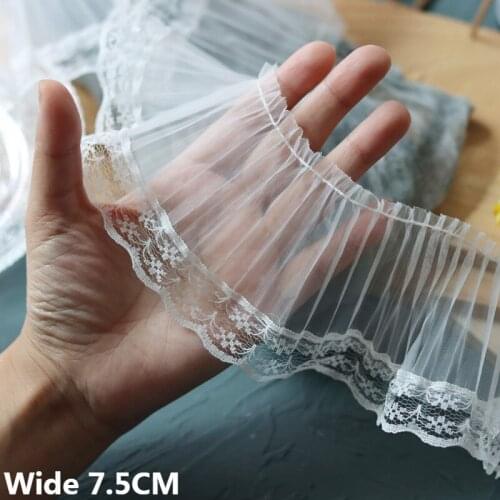 7.5CM Wide White Black Organza Frilled Lace Embroidered Fringe Ribbon Collar Ruffle Trim Dresses Hemlines Stitched Sewing Decor