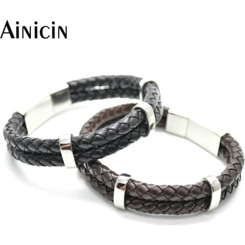5pcs Genuine Black and Brown Color 22cm Double Rows Stainless Steel Bracelets For Fashion Mens Birthday Gift