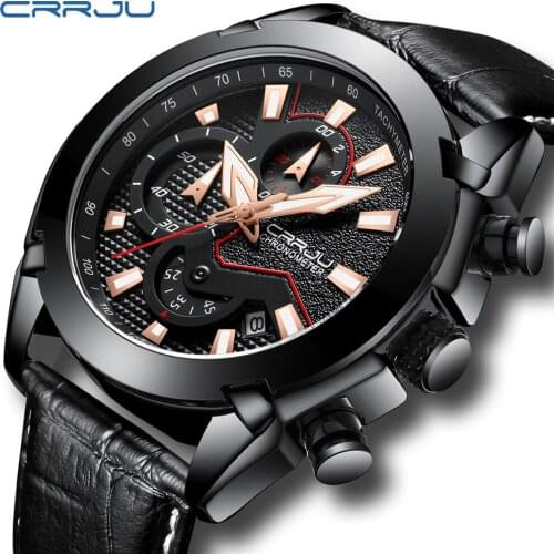 Mens Watches Crrju Top Brand Luxury Quartz Chronograph Watch Fashion Casual Business Watch Male Wristwatches Watch Relogio