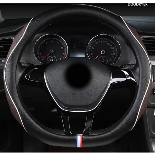 DOODRYER Leather Car Steering Wheel Cover For Mitsubishi ASX Outlander Lancer Pajero L200 Mirage Triton Attrage