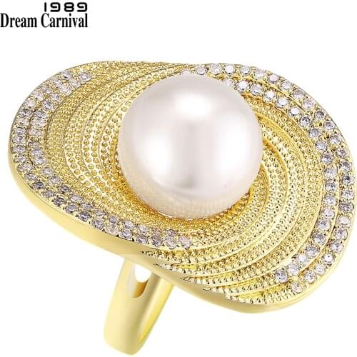 DreamCarnival 1989 Hot Pick Handmade Zircon Ring Women Jewelry Amazing Price Cocktail Party Must Have Created Pearl SJ12291G1