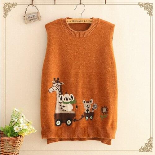 Preppy style girls V collar short sleeveless sweater schoolgirl ma3 jia3 Korean loose knitting leisure pure color vest