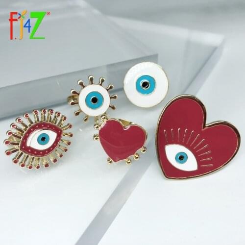 F.J4Z New 2019 Hot Finger Ring for Women Enamel Top Rings Evil Eye Heart Ladies Rings Jewelry Gifts anillos de mujeres Dropship