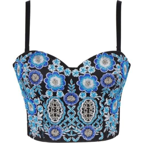 Nightclub Party Uniform Womens Sexy Push Up Bralette Bra Vintage Embroidered Beads Sleeveless Cami Summer Corset Festival Cloth