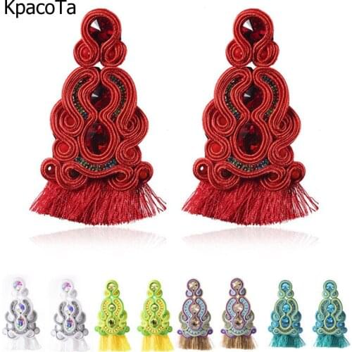 Exquisite Jewelry Soutache Tassel Womens Earrings design Handmade braid Ethnic boho Large Dangle Earring 2020 trend blue red