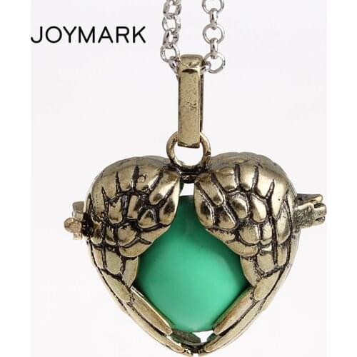 JOYMARK 12pcs/lot Feather Wings Heart Shape Copper Chime Magic Box Cage Musical Sound Ball Pregnant Necklaces For Mother HCPN23