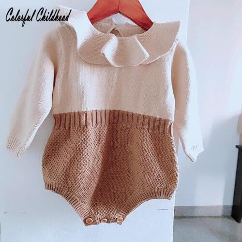 Newborn baby romper Peter pan collar knited girls jumpsuit thick autumn winter overalls for kids children clothes 0 to 24m