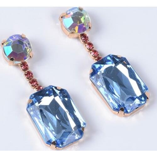 Korean Cute Za Crystal Drop Earrings Girls Blue Rhinestone Dangle Earrings Bridal Party Jewelry Wholesale