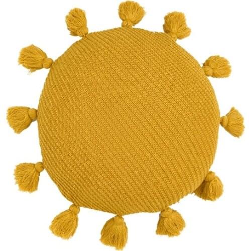 Nordic Style Round Knitting Backrest Pillow with Tassels Soft Solid Color Butt Pads Tatami Mattress Sofa Window Mats Home Decor