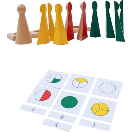 Large Fraction Skittles With Stand N Nomenclature Cards Montessori Materials to Learn Fraction Wooden Math Toys for Kids