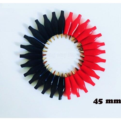 20pcs/lot 45MM Metal Alligator Clip G98 Crocodile Electrical Clamp for Testing Probe Meter Black and Red with Plastic Boot