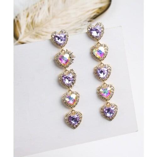 Fashion Elegant Shining Colorful Zircon Heart Dangle Drop Earrings for Women Jewelry Gifts