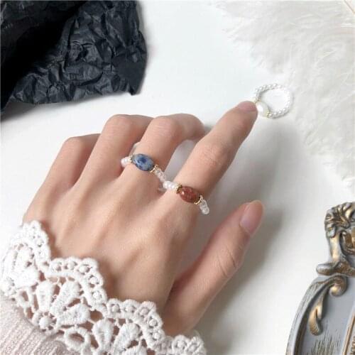 Fashion Elegant Female Pearl Elastic Beaded Stone Rings For Women Finger Ring Jewelry Party Gifts Hot Sale