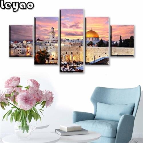 Multi-Picture DIamond painting 5 Pieces Islamic Arabic Calligraphy Muslim Building Picture 5d square/round Diamond embroidery