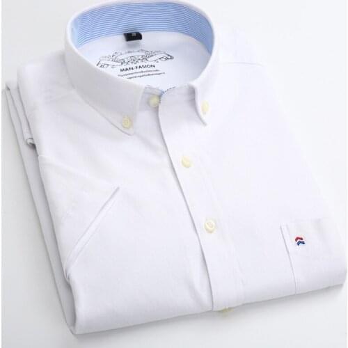 Summer Short Sleeve Mens Solid Oxford Casual Shirt Easy Care Plain Leisure Comfortable Regular Fit Dress Shirts