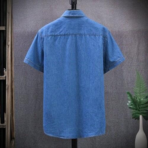 Summer Men Short Sleeve Denim Shirt Single Breasted Casual Streetwear Tops Man Cowboy Cargo Shirts Harajuku Chemise Homme 4XL