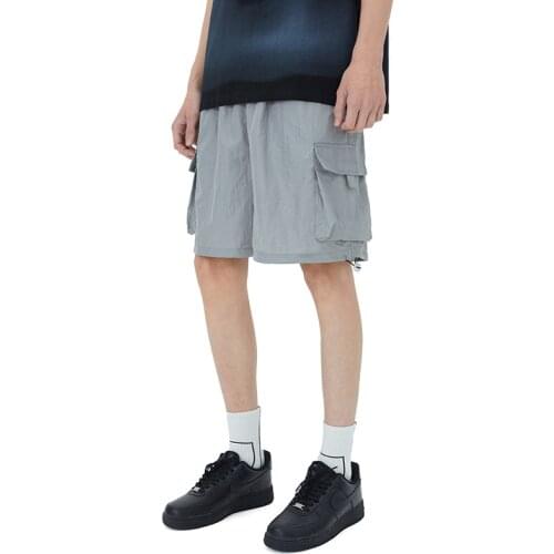 Japanese Harajuku Reflective Letter Cargo Shorts for Men and Women Urban Streetwear Hip Hop Acrylic Elastic Drawstring Shorts