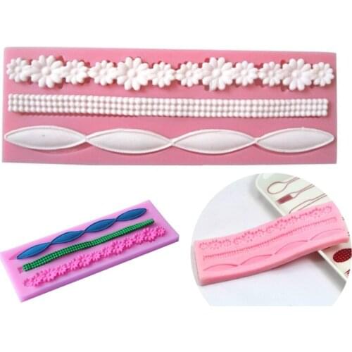 3D Lace Flower Bead Chain Silicone Fondant Mould Cake Decorating Baking Molds Sugar Paste Tools