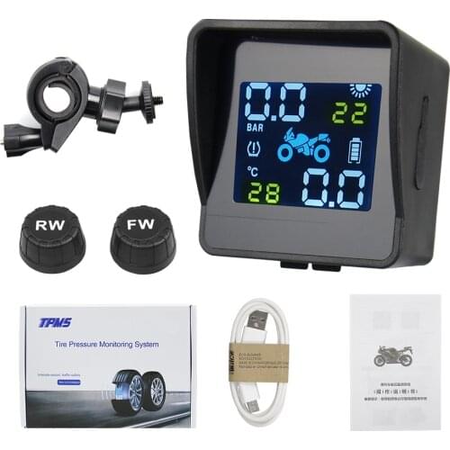 Original USB Solar Charging Motorcycle TPMS Motor Tire Pressure Tyre Temperature Monitoring Alarm System with 2 External Sensors