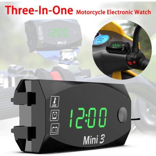 Universal Motorcycle Electronic Clock Thermometer Voltmeter Three-In-One IP67 Waterproof Dust-proof LED Watch Digital Display 1