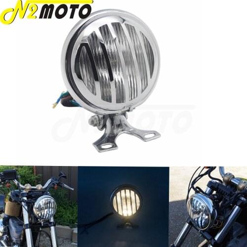 5'' 12V Chrome Grill Vintage Front Light Round Lamp Headlight Accessories Universal For Harley Cafe Racer Honda Yamaha Kawasaki