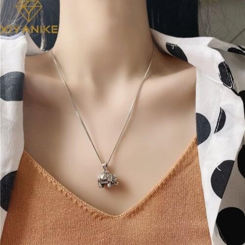 XIYANIKE 925 Sterling Silver Korean Retro Distressed Thai Silver Chain Three-dimensional Elephant Pendant Necklace Female Gift