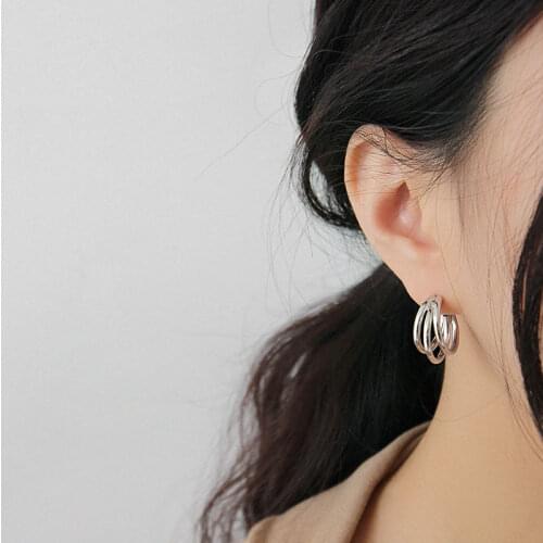 Real 925 sterling silver multi-layer circle stud earrings for women pendientes mujer, fashion gold color earings jewelry