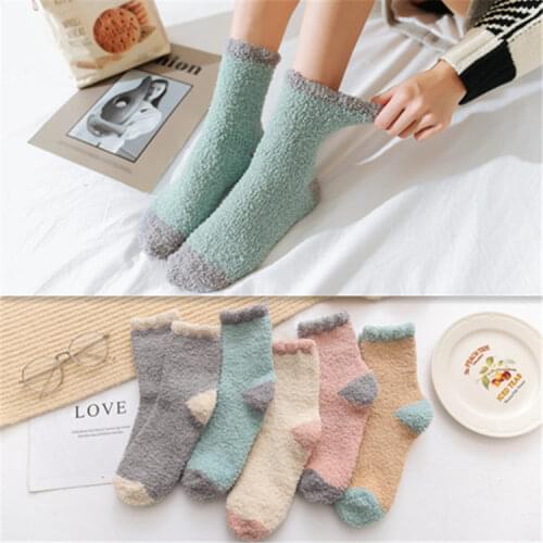 Womens soft warm socks coral wool breathable multicolor socks female thicken warm socks floor socks Terry socks size of 35-40