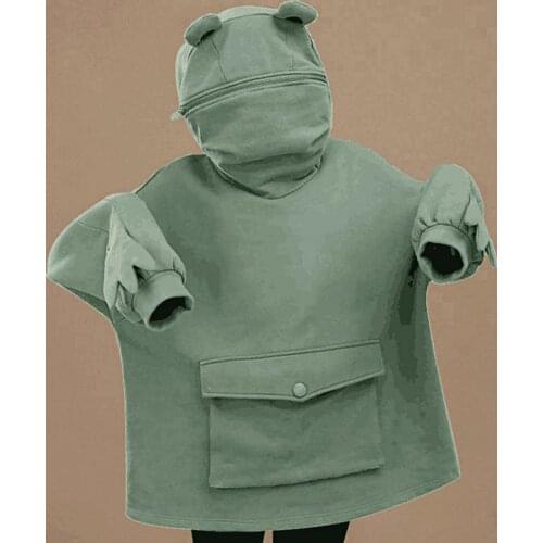 2021 Frog Shape Pullover Hoodie Big Pocket Autumn Winter Long Sleeve Hooded Plush Women Sweatshirt Outwear