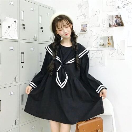 Autumn dress new womens Korean version of the fresh loose long Sailor Collar striped sweet casual dress