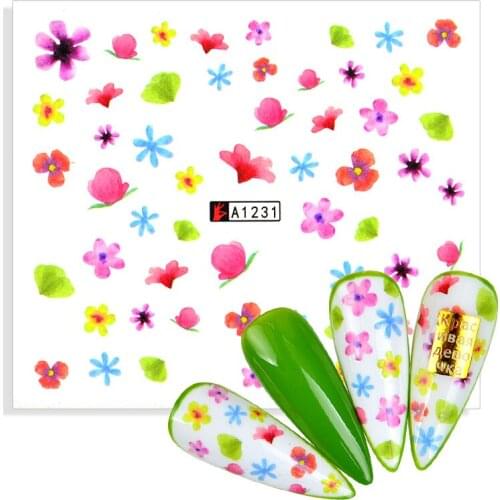 1 Sheet Cute Flowers Leaf Nail Stickers Watercolor Nail Art Decals Sliders Manicure Decorations Foils Nails Tattoo Decals