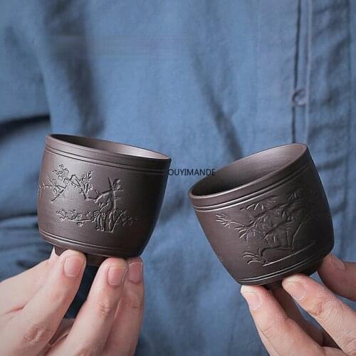 120ml Traditional Chinese Style Purple Clay Engraving Pattern Teacup Coffee Cup Mug Handmade Ceramic Tea Set Teacups